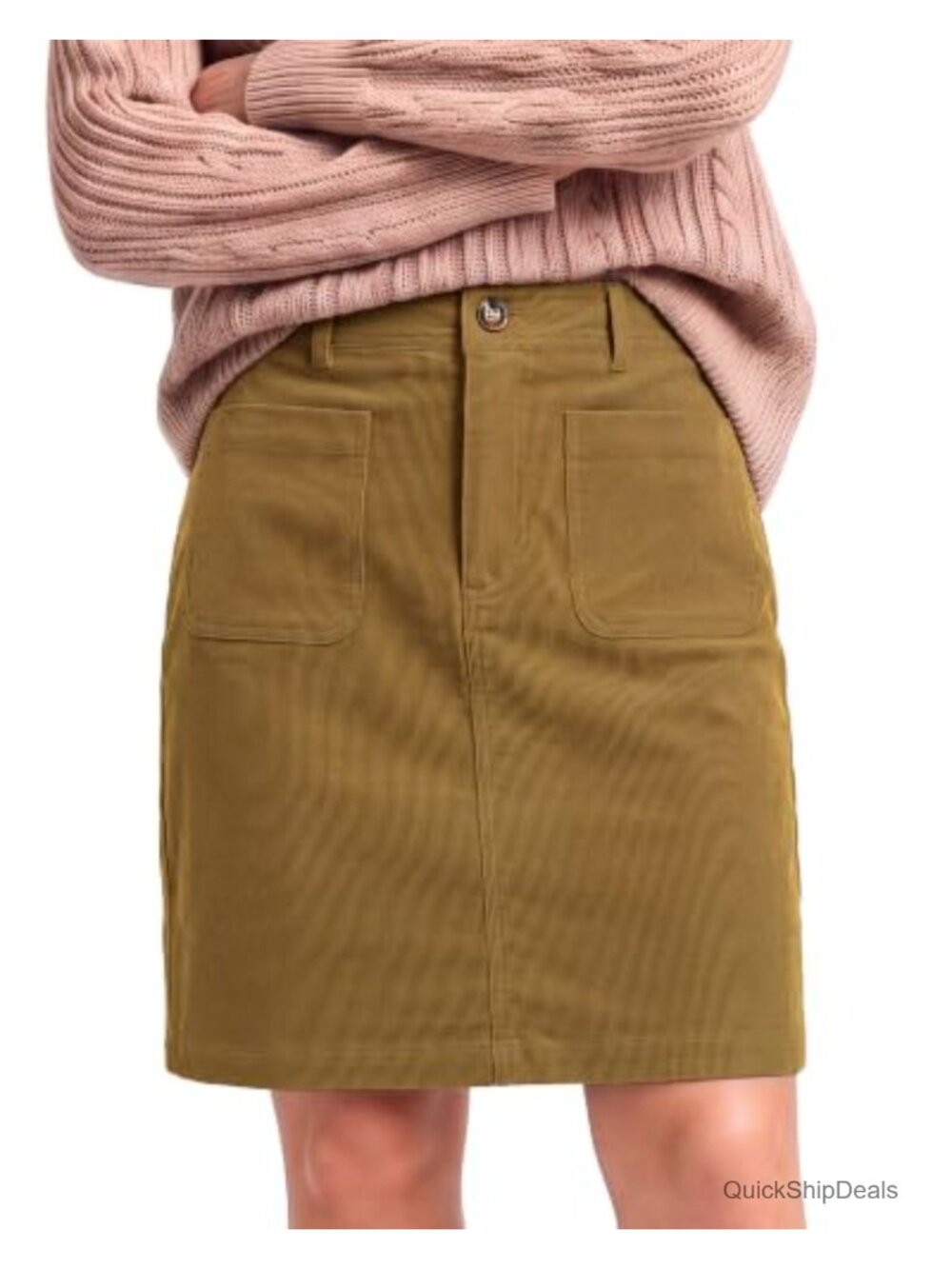 High Waisted Corduroy Skirt for Women with Pockets, Stretchy A-Line Short Skirt